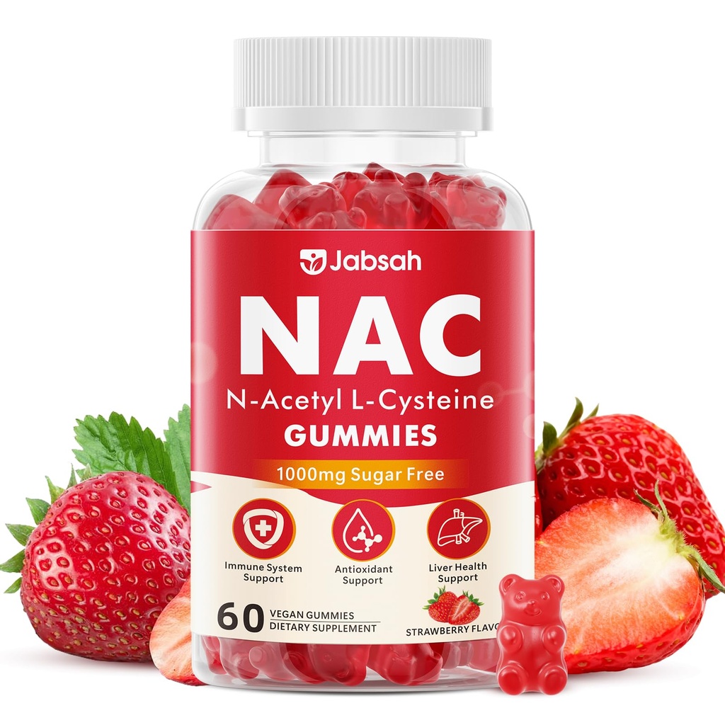NAC Supplement for Kids & Adults, Nac Gummies 1000mg N Acetyl Cysteine Supplement with Selenium, Support Antioxidants, Lung & Liver Health & Immune System, Sugar-Free, Strawberry Flavor, 60 Count