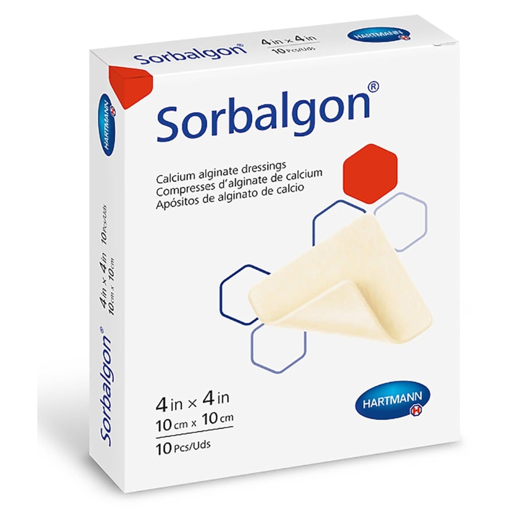 Sorbalgon Calcium Alginate Dressing, 4" Length, 4" Width - 10 Pcs