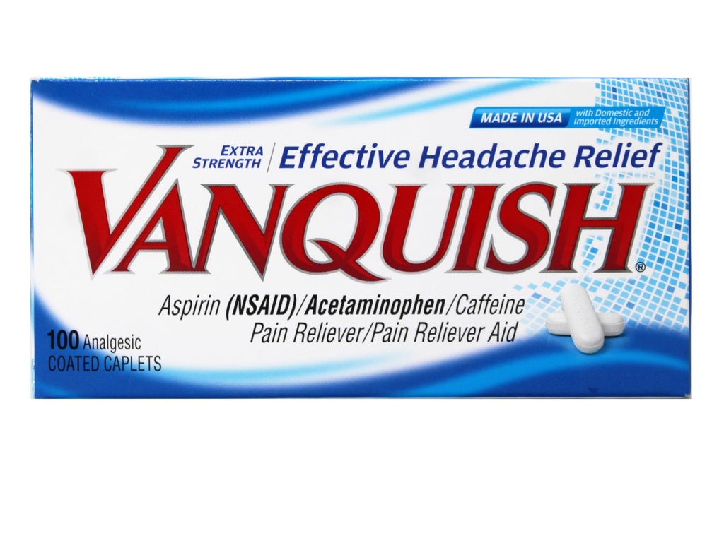 Vanquish Effective Headache Relief – Aspirin (NSAID), Acetaminophen, Caffeine, 100 Analgesic Coated Caplets