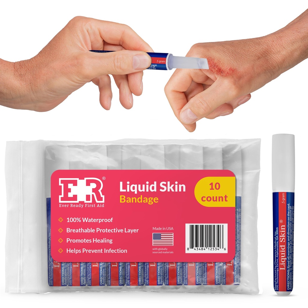 Liquid Bandage for Skin – Waterproof Skin Glue for Wound Closure, Flexible Liquid Barrier with Non-Sting Formula – Long-Lasting Liquid Bandage - 10 Count