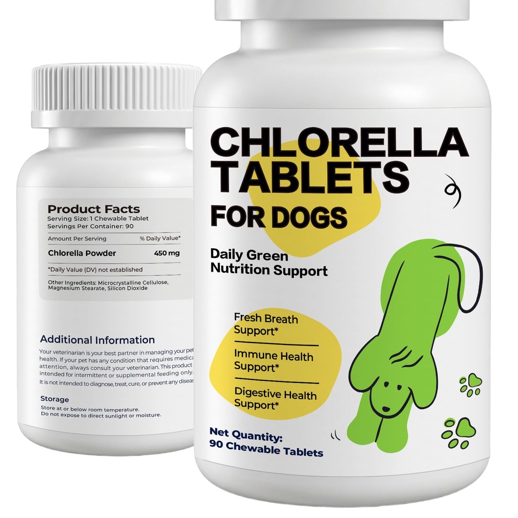 Chlorophyll for Dogs, Chlorella Breath Freshener Chewable Tablets