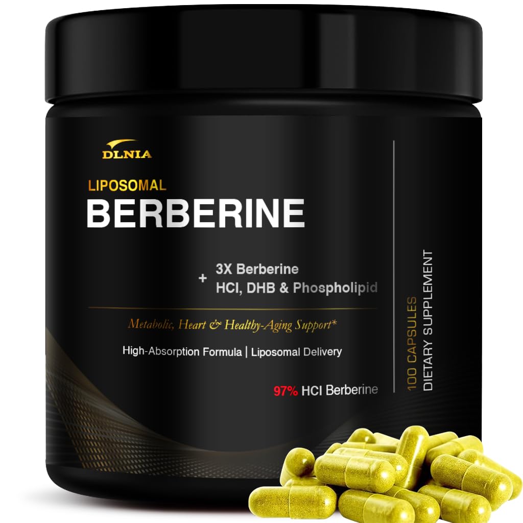 DLNIA Berberine - Dual Action Formula with Phytosome Plus Botanical Extract - Support Heart Health, Immune System, Healthy GI, Cholesterol* - Gluten-Free, Dairy-Free (100 Count (Pack of 1))
