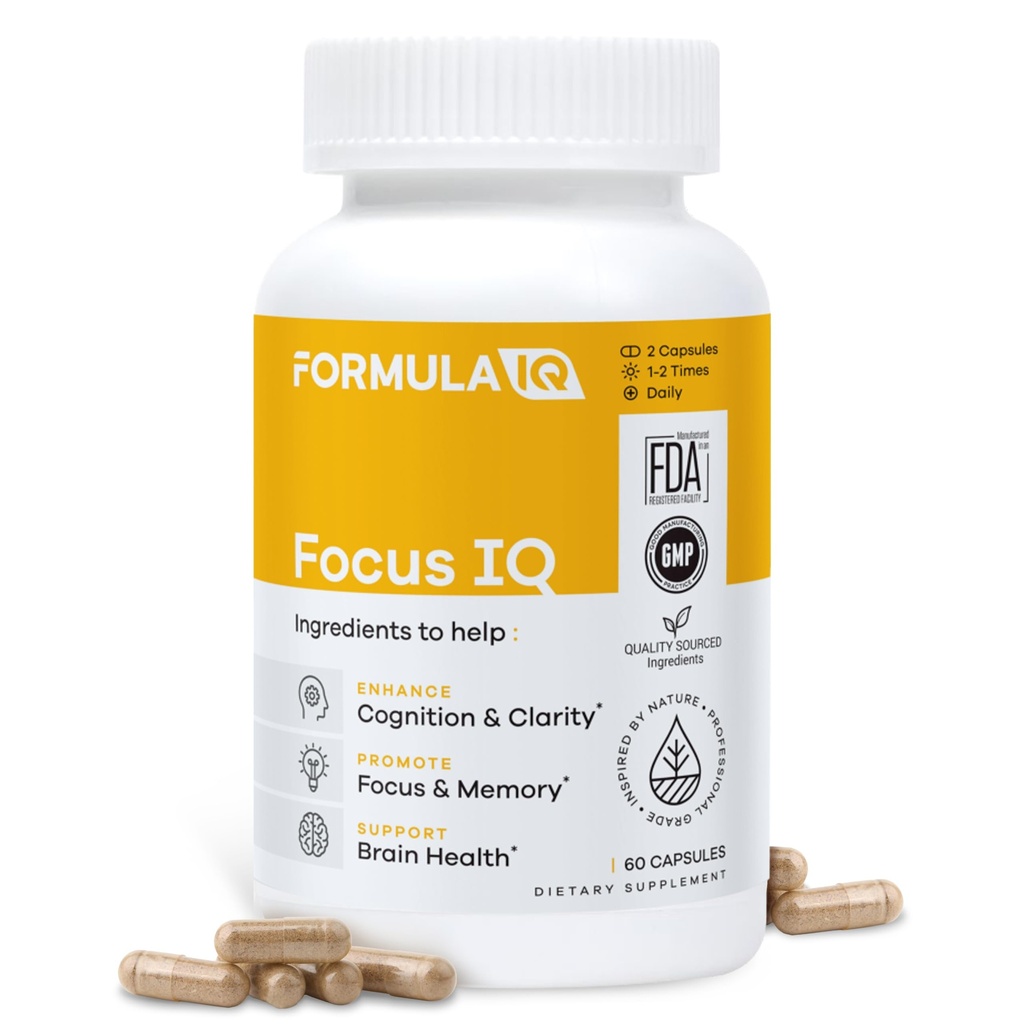 Formula IQ - Focus IQ - Brain Supplements for Memory and Focus - Memory Supplements - Cognitive Support - 60 Capsules