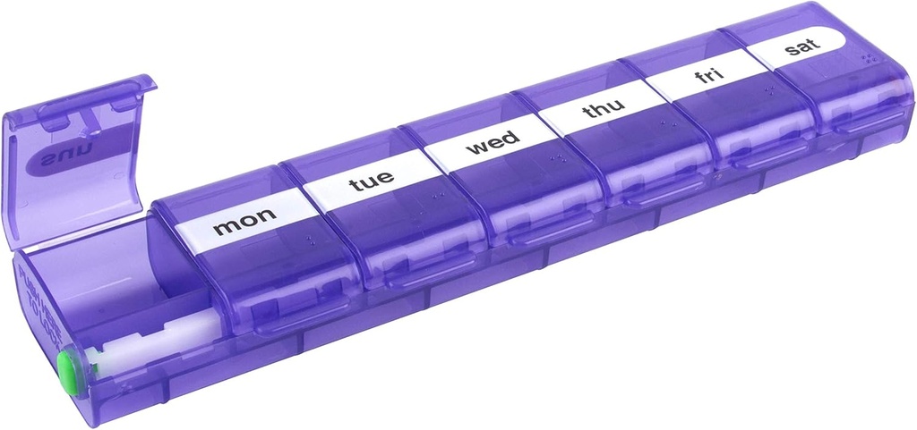 EZY DOSE Weekly (7-Day) Pill Case, Medicine Planner, Vitamin Organizer Box, X-Large Locking Compartments to Secure Prescription Medication and Prevent Accidental Spilling, Color May Vary