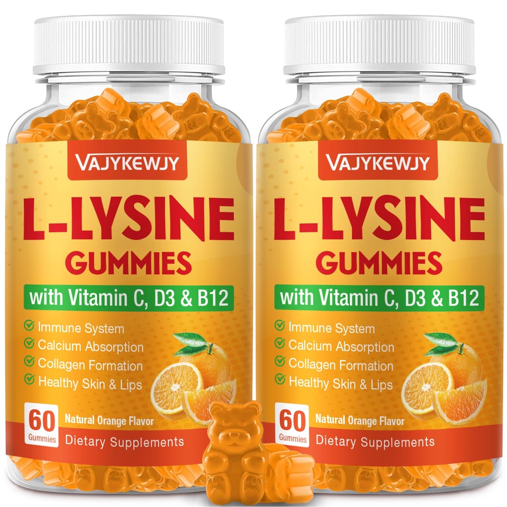 L-Lysine Gummies 1000 mg for Immune Support, Delicious Orange Flavor, Vegan, Non-GMO, Gluten-Free – 120 Count