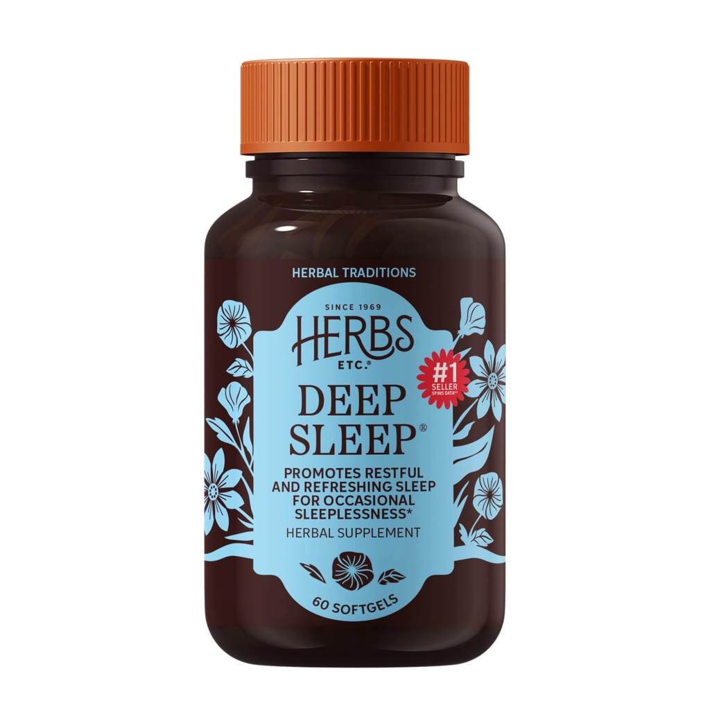 Herbs Etc. Deep Sleep Softgels, Organic Chamomile & Lemon Balm, 60 Count