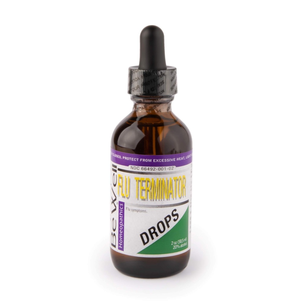Be Well Flu Terminator Drops - A Broad Spectrum Homeopathic Flu Formula That specifically Targets Flu Symptoms Like Headache, Fever, Fatigue, and Body Ache