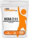 BulkSupplements.com BCAA 2:1:1 Polvo - Aminoácidos de cadena ramificada, BCAAs Aminoácidos Polvo - Sin sabor, 1g por ser, 1kg (2,2 libras) (Pack de 1)