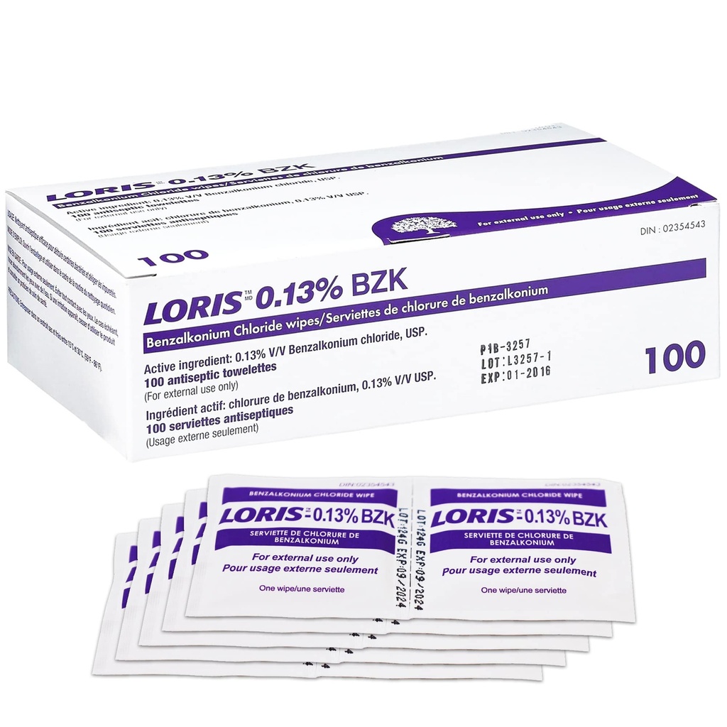 Loris 0.13% Benzalkonium Chloride wipes 100 Antiseptic Towels