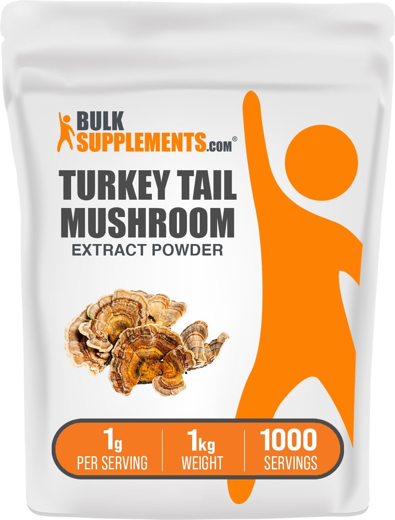 BulkSupplements.com Turkey Tail Mushroom Extract Powder - Coriolus Versicolor Extract, Mushroom Supplement - Vegan & Gluten Free, 1g per Serving, 1kg (2.2 lbs) (Pack of 1)