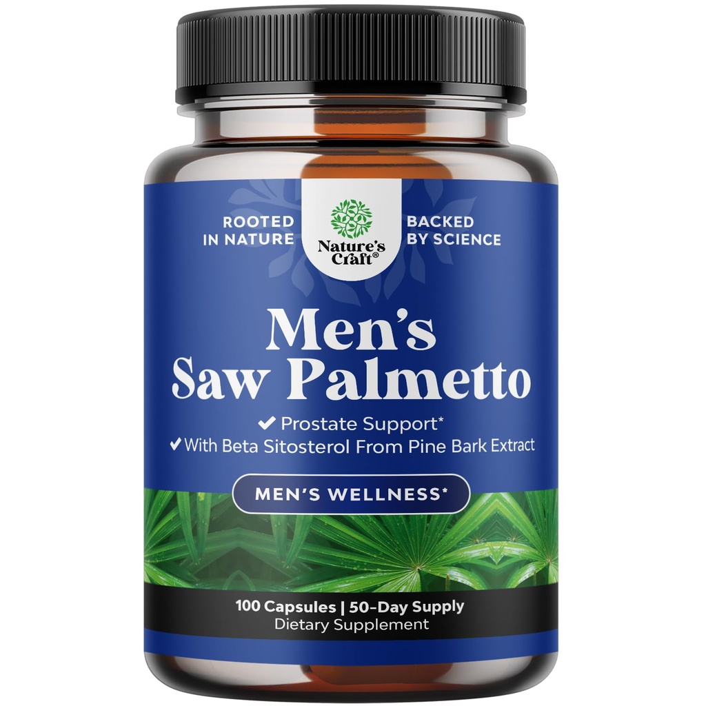 Natures Craft Saw Palmetto para Hombres con Beta Sitosterol - Saw Palmetto Extract Suplemento de salud de próstata para Hombre Control de vejiga y soporte de próstata - Restablecimiento del suplemento del cabello