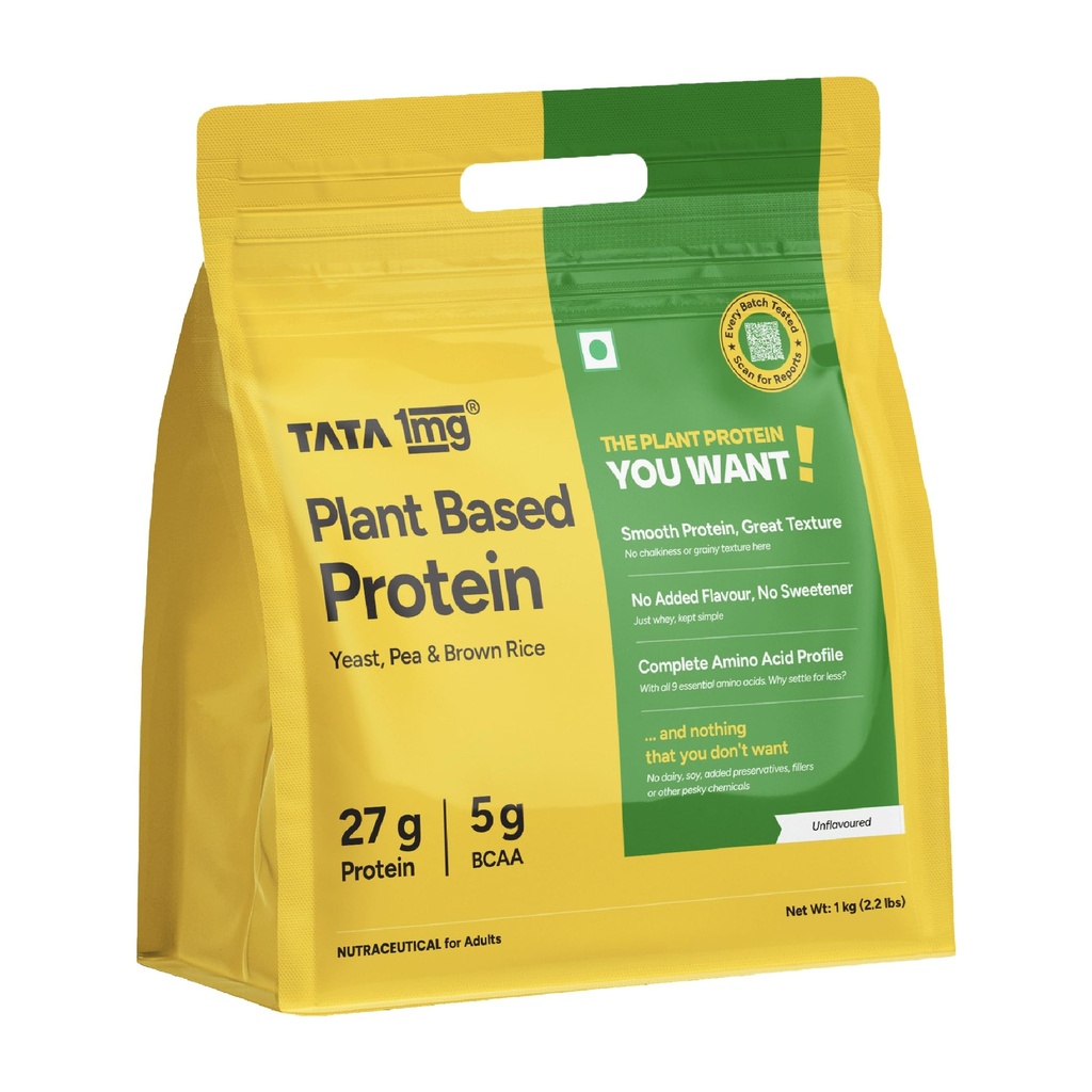 Tata 1mg Plant Protein – Unflavoured | 27g Protein | No Sugar | 1kg