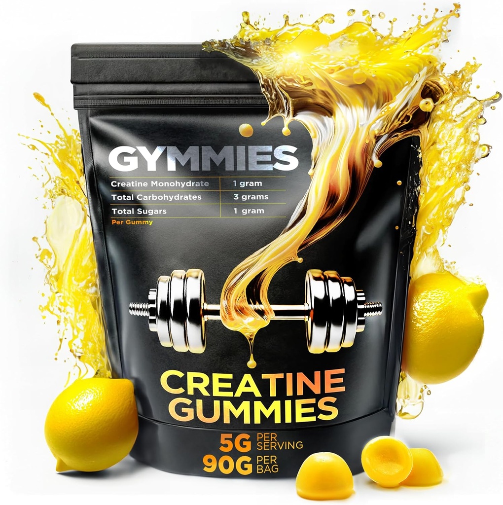Creatine Monohydrate Gummies - Muscle Growth, Performance, Endurance - 5 Gram Creatine per Serving - Vegan, Non-GMO, Gluten-Free, Made in USA - 90ct - Lemon Flavor