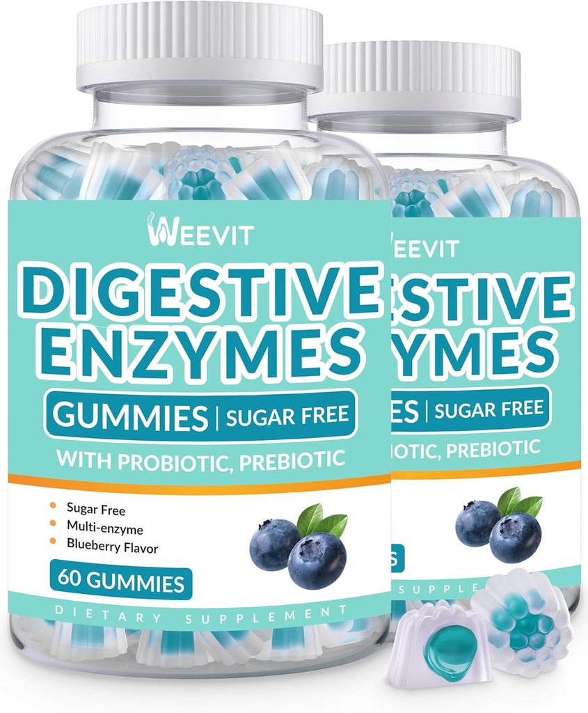 Digestive Enzymes Gummies, Chewable Digestive Enzymes for Women & Men with Probiotics & Prebiotics Blend, Sugar Free | Vegan