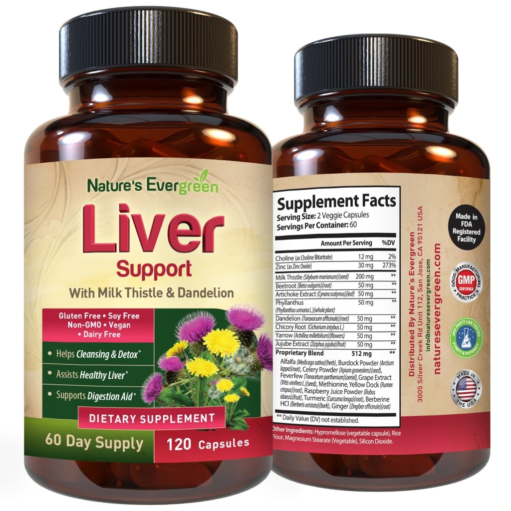 Liver Cleanse Detox & Repair | Herbal Liver Support Supplement w/ 20+ Liver Health Nutrients, Milk Thistle, Turmeric, Ginger, Dandelion, Zinc, Artichoke & more for Optimal Liver Support | 120 Capsules