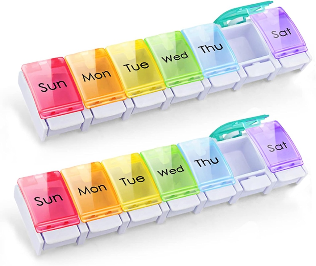 GOGOODA 2 Pack Organizador semanal de píldoras Artritis Friendly, Travel 7 Day Pill Holder Vitamin Container Organizer with Popup Open Design and Ample Space to Hold Vitamins, Fish Oil and Medication