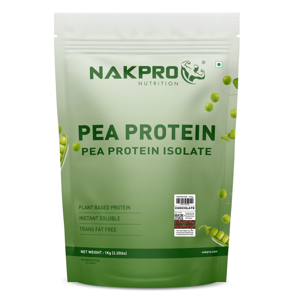 NAKPRO NUTRITION Pea Protein Isolate | 1 kg Chocolate | 26g Protein | Plant Based Protein Powder