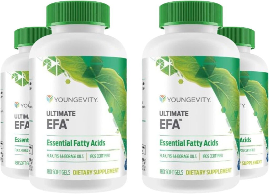 Youngevity Ultimate EFA - Organic Source of Essential Fatty Acids | Omega 3, 6, & 9 | Made from Borage, Flax & Fish Oil | 180 Count (Pack of 4)