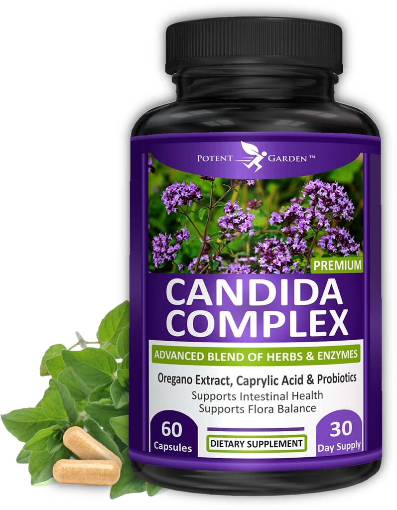 Potent Garden Candida Complex - Oregano and Caprylic Acid Blend, Gut Flora Balance Complex, Intestinal Health & Immune Support with Herbs & Probiotics, Gut Health Supplements for Women & Men 60 Count