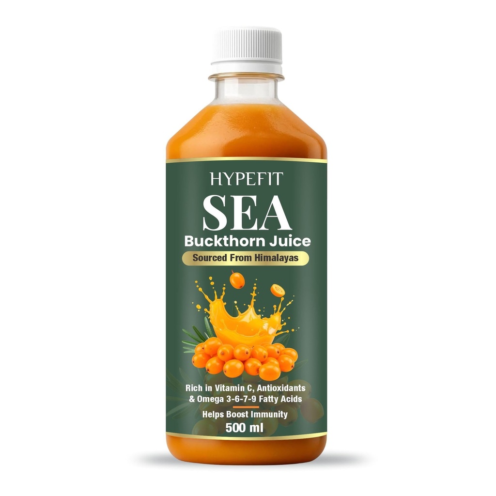Hypefit Sea Buckthorn 500ml (Pack of 1) | Sea Buckthorn Berry Sourced from Himalayas | With Vitamin C, Antioxidants and Omega 3 6 7 9 Fatty Acids | Supports Immunity, Skin Glow