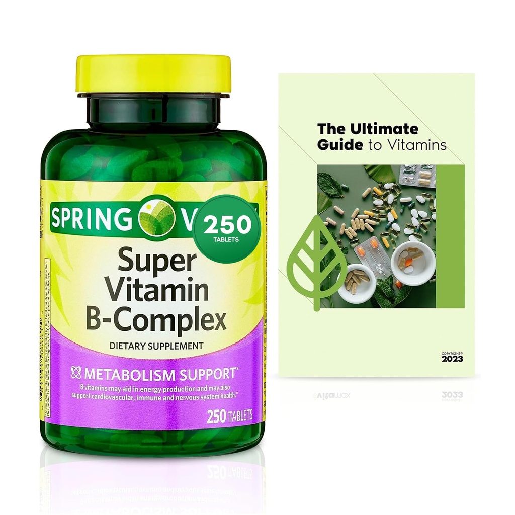 Sprin Val-Ley Super Vitamina B-Complex Tabletas Suplemento dietético Tamaño, 250 Cuenta (Más de 8 meses Suministro) + Exclusiva Guía de vitamina Vtmx (2 artículos)