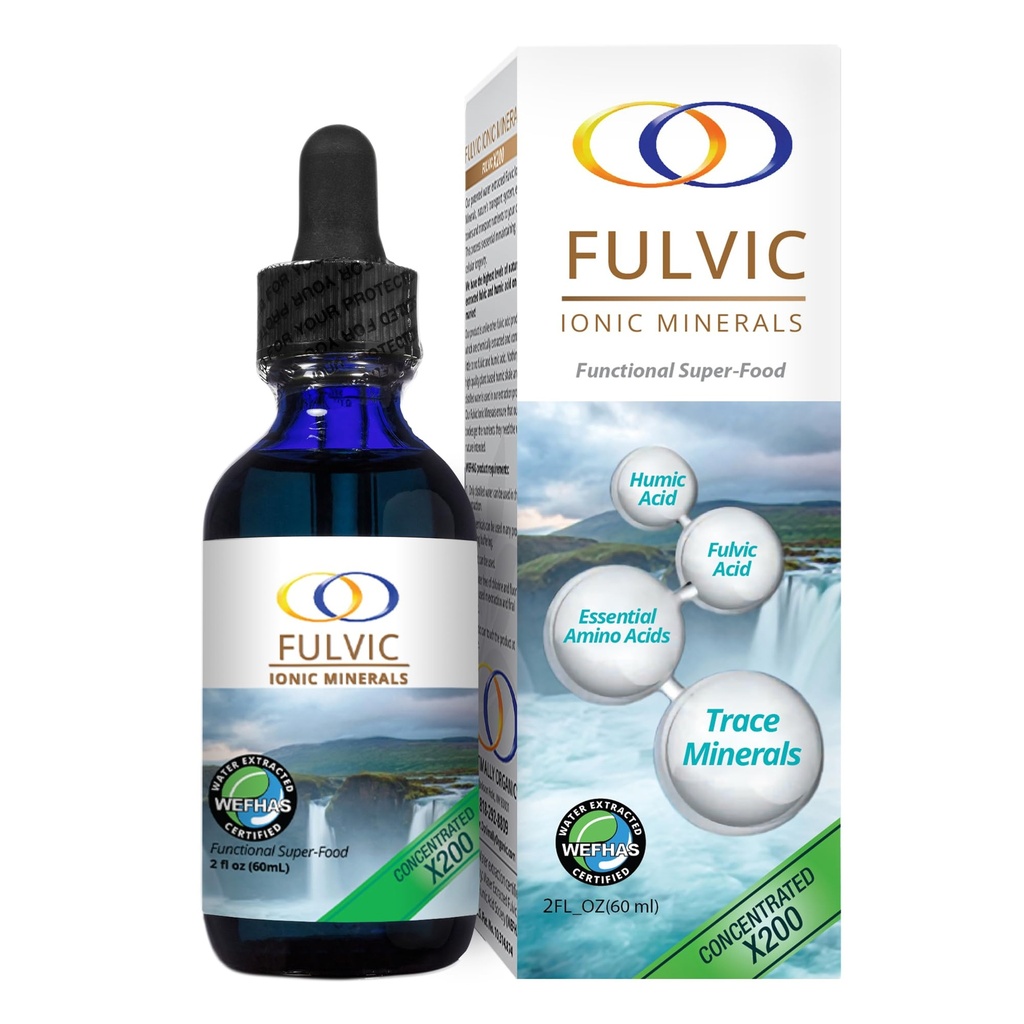 Optimally Organic Water Extracted Fulvic Ionic Minerals X200 - Patented BioActive Fulvic Acid, Humic Acid, Trace Minerals, Electrolytes & Essential Amino Acids - 5+ Month Supply