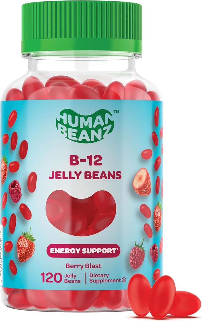 Vitamina metilada B12, Gummies de judías para adultos, salud cerebral y energía, cabello saludable, piel y uñas, suplementos vegetarianos nutricionales, 120 frijoles de gelatina