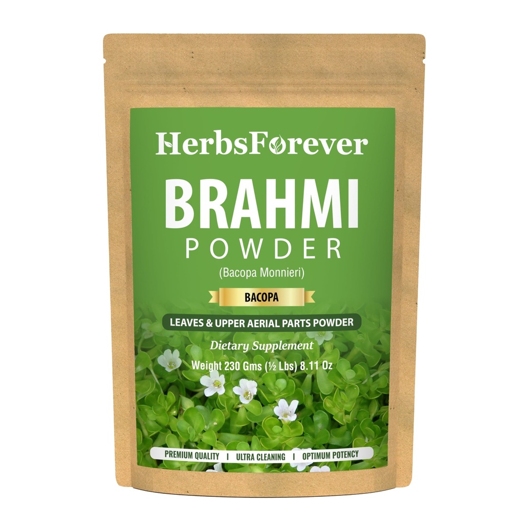 Herbsforever Brahmi Powder I 100% Puro Bacopa Monnieri I Natural Herbal Suplemento – No GMO, Vegan, Gluten-Free Apoyo Wellness – Premium Quality 230 GMS