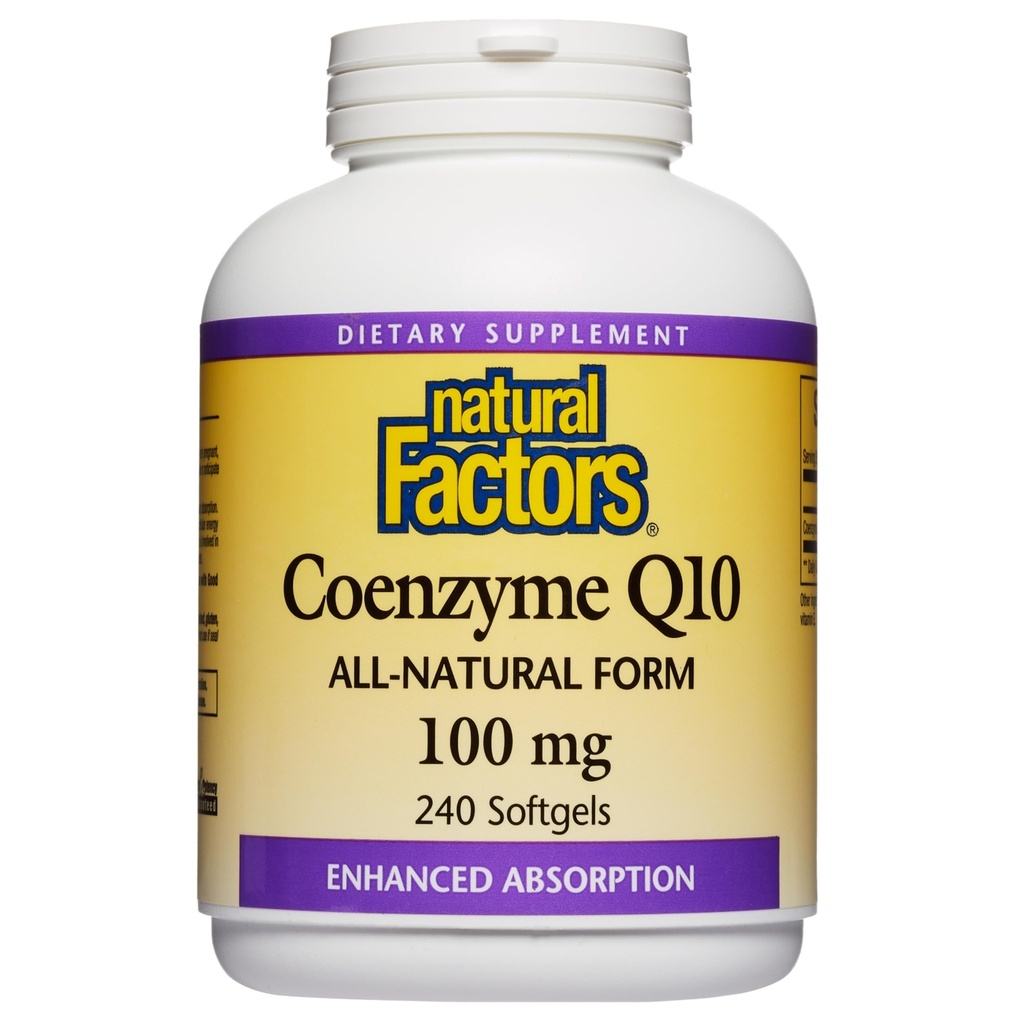 Factores naturales Coenzima Q10 - Apoyo al Antioxidante Suplementos Soportes Producción de energía celular - Ausorción mejor Ayuda Función cardíaca saludable - 100 mg, 240 Softgels (240 Servimientos)