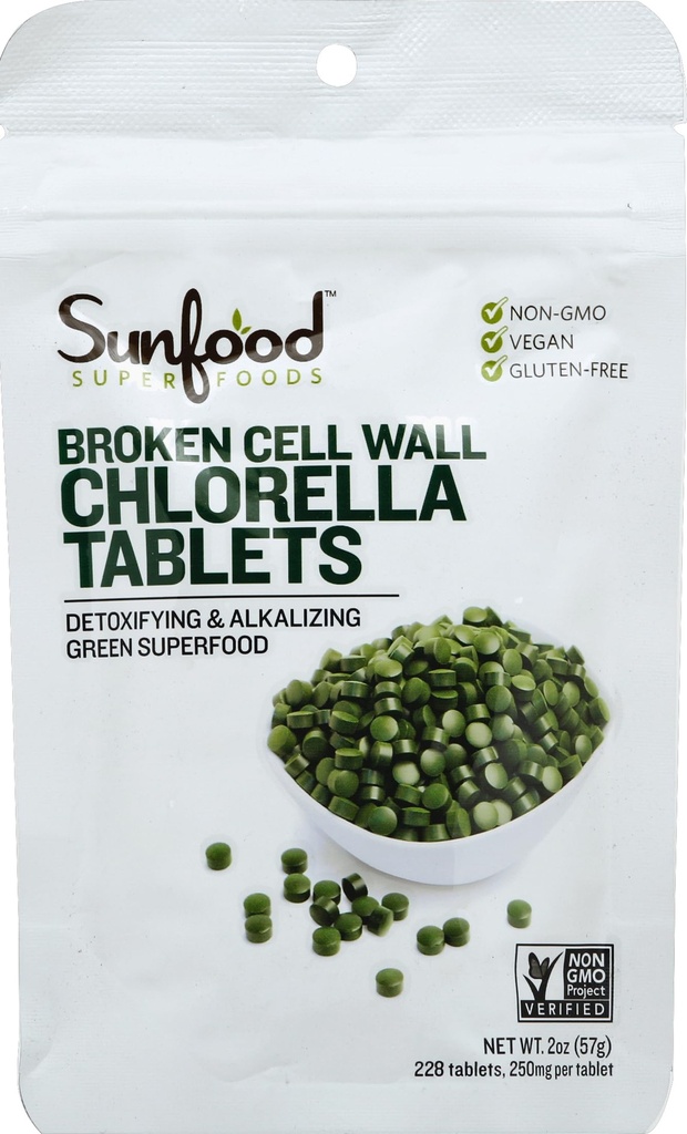 Sunfood Superfoods Chlorella Tablets - Clorophyll, Chlorella Suplemento, Chlorophyll Pills, Broken Cell Wall Algae Capsules, Non GMO, Vegan - 2 oz Bag