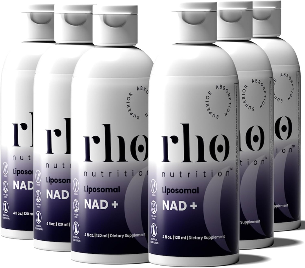 Rho Nutrition Liposomal NAD+ – Suplemento líquido diseñado para ayudar a la absorción – Forma activa de NAD+ Ayuda a apoyar la salud celular normal, envejecimiento saludable, metabolismo energético y vitalidad – 6 Pack
