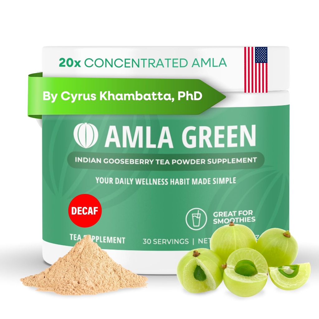 Amla Powder & Decaf Green Tea Superfood Supplement, 20x Ultra Concentrated Amla, Antioxidant Support, Made with Oolong Tea and Indian Gooseberries, Organic, Vegan, Decaf, 30 Servings
