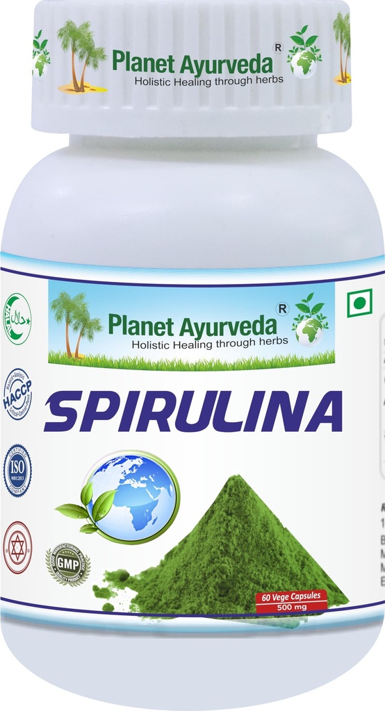 Planet Ayurveda Spirulina Capsules For Men And Women | GreenSuper Food For Weight Management & Immunity Booster | Helps In Healthy Heart - 60 Vegetarian Capsules