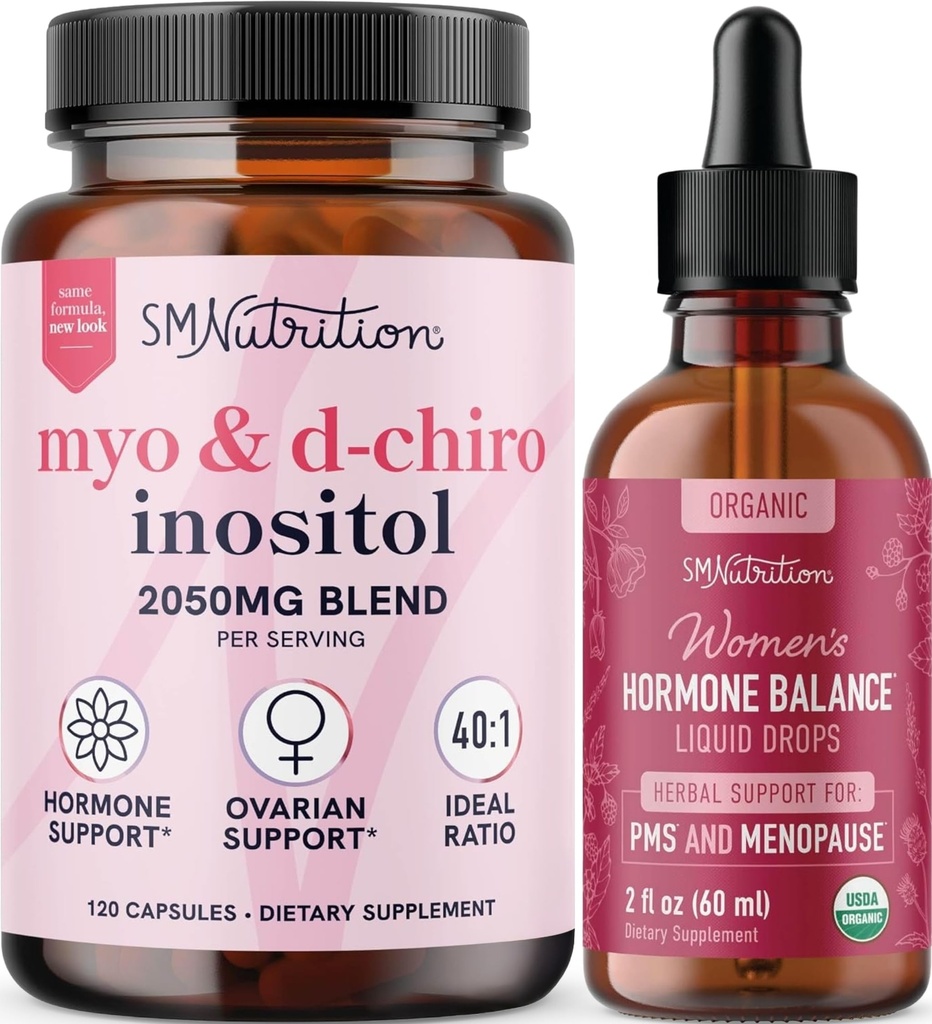 SMNutrition Herbal Hormone Balance Tintura " Myo-Inositol " D-Chiro Inositol ANTE Hormona Balancing Bundle with 40:1 (30 Servings) and Liquid Cycle Support for Women (60 Servings)