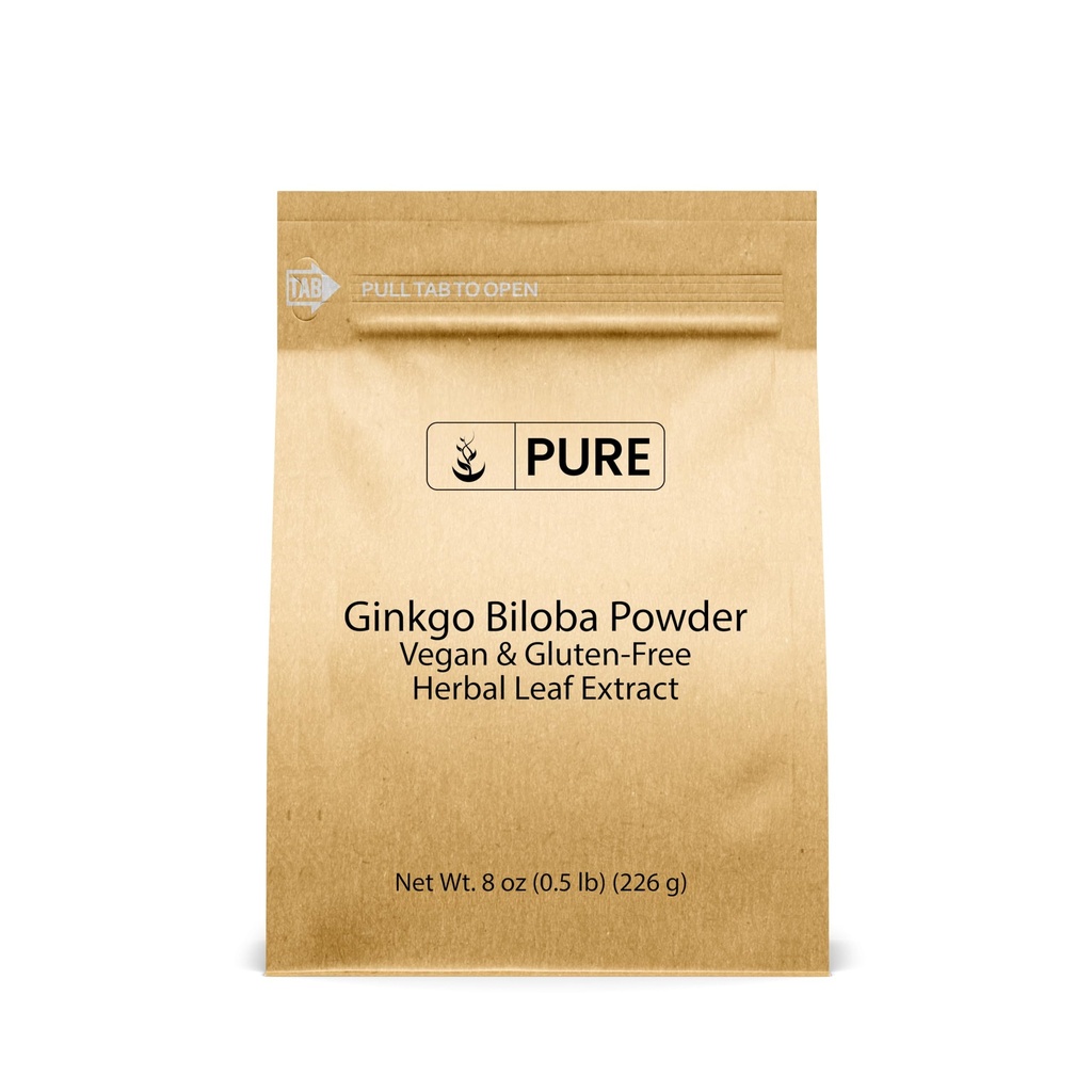 Ingredientes originales puros Ginkgo Biloba Powder (8 oz) Siempre puros, sin rifles o aditivos, Verificado de laboratorio