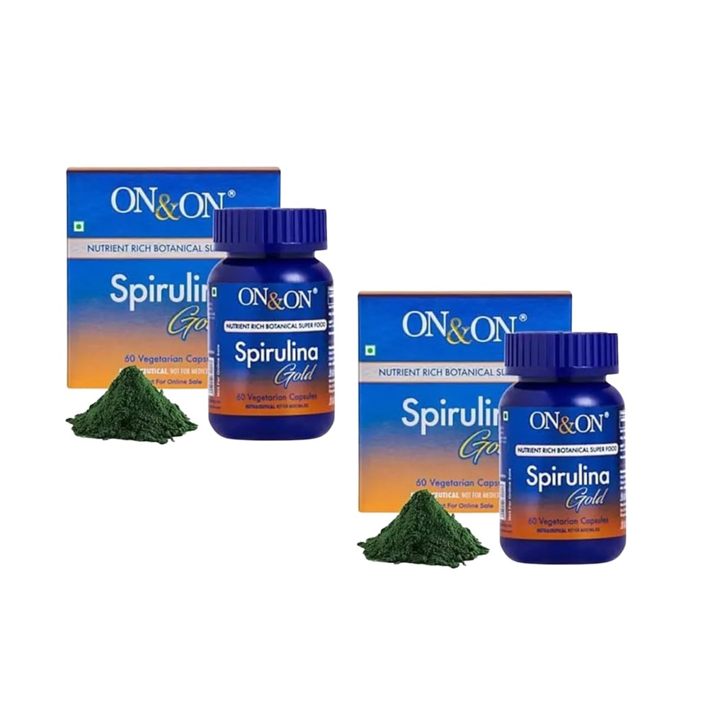 On & On Spirulina Gold Vegetarian Capsules (Pack of 2) | Natural Spirulina Superfood Supplement | Plant-Based Nutritional Support for Daily Energy, Vitality & Overall Wellness