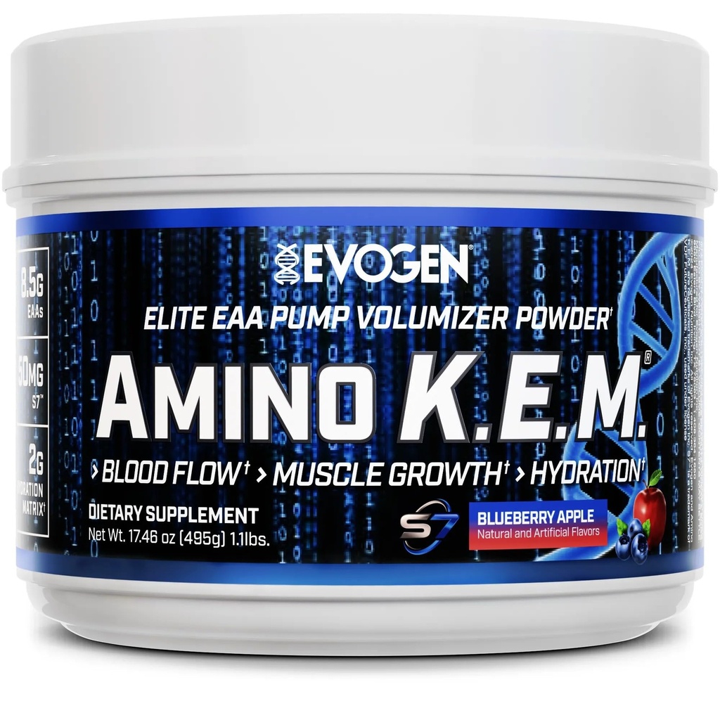 Evogen Amino K.E.M. - EAA &amp; BCAA Powder Pump Volumizer TEN BCAAS Amino Acids Supplement for Blood Flow, Muscle Growth, " Hydration TEN Blueberry Apple ANTE 30 Servings