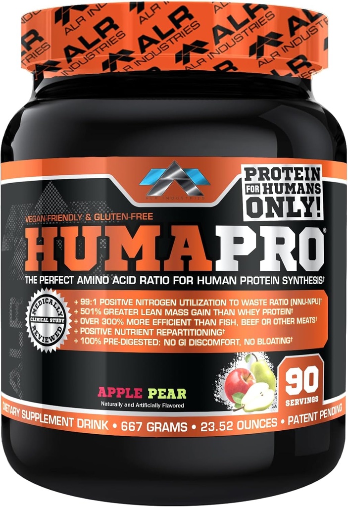Humapro ← Aminoácidos Matriz Proteína para los seres humanos TENIDO 99% Utilización para el músculo magro TEN Vegan, Gluten Free TEN 667g / 90 Servings (Apple Pear)