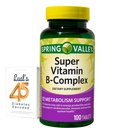 Valle de primavera Super vitamina B Complejo Carbonato de calcio, ácido acúbico 100 Tabletas Agrupar con 45 Diabetes de Lual Decodificado