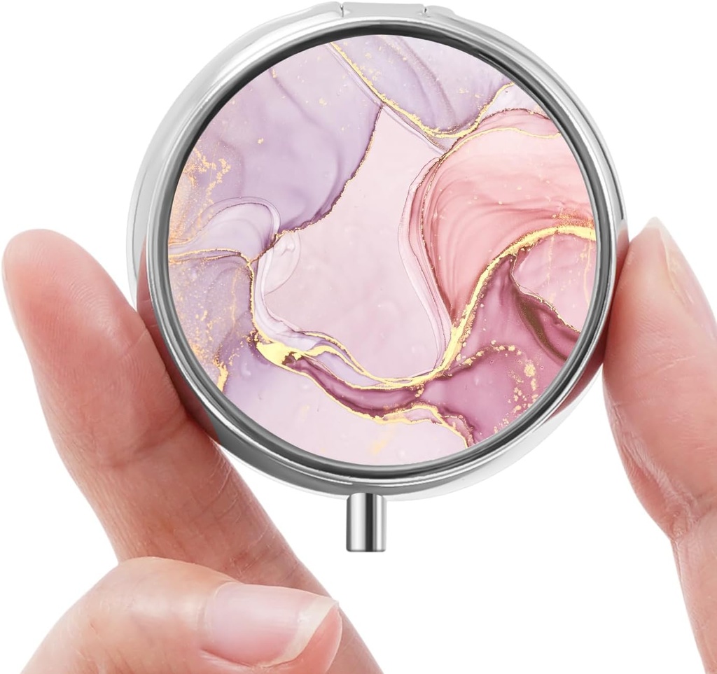 Mini Caja de Pill, Caja de Píldora Pequeña, Caja de Píldora Portátil, Cute Pill Organizer for Vitamins, Medications, Fish Oil and Supplements (Pink Marble)