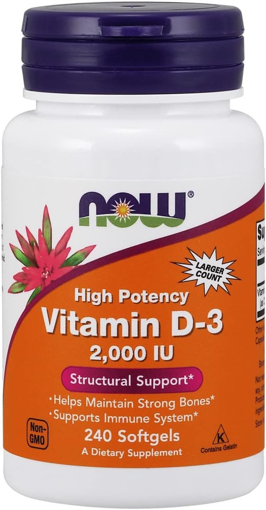 AHORA Alimentos Vitamina D-3, Apoyo estructural 2000 UI, 480 Softgels