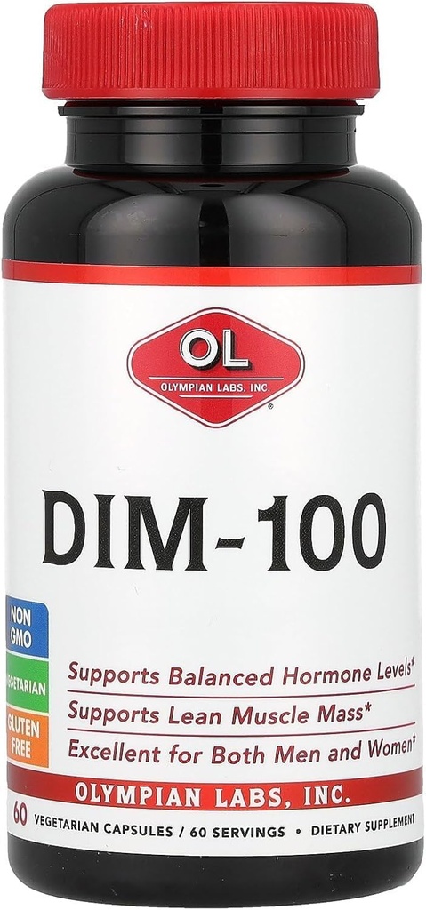 Olympian Labs DIM Suplemento 100mg - Daily Capsules - Diindolylmethane para Hombres y Mujeres, 100 Mg, 60 Cuenta