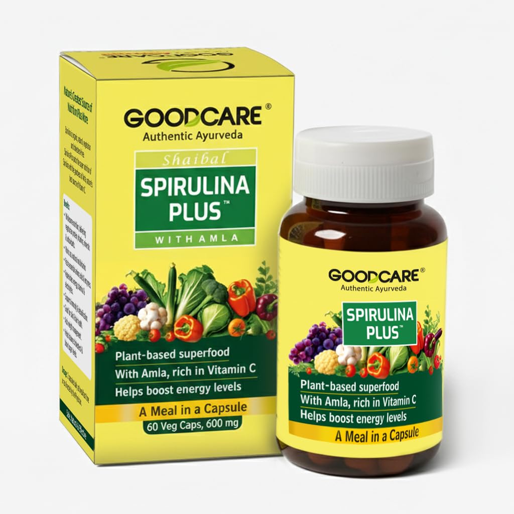 Goodcare Spirulina Plus 60 Capsules | Ayurvedic Superfood with Amla & Vitamin C | Boosts Energy, Immunity & Metabolism | Supports Weight Management