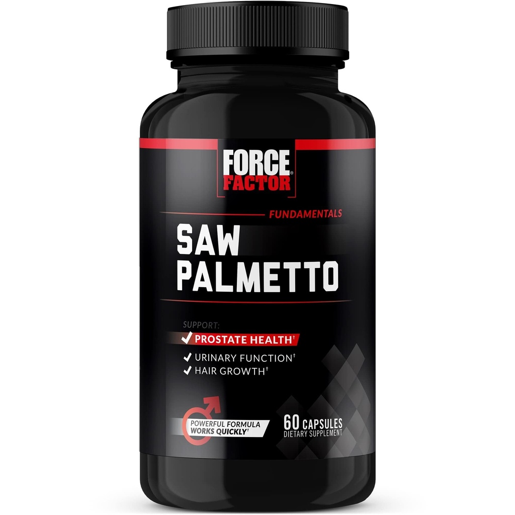 Factor de fuerza Saw Palmetto para hombres, suplemento de próstata para hombres para apoyar la función urinaria, alivio de próstata " Crecimiento del cabello, con BioPerine para absorción superior, 60 cápsulas