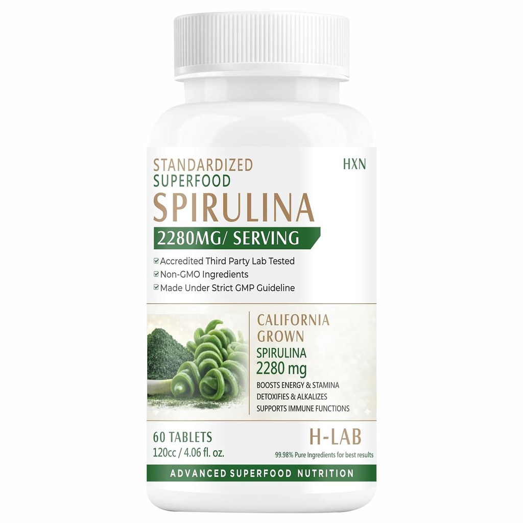 HXN Organic Spirulina Powder Tablets | Organic Spirulina Supplement for Detox, Energy, Immunity and Daily Support 60 Tablets