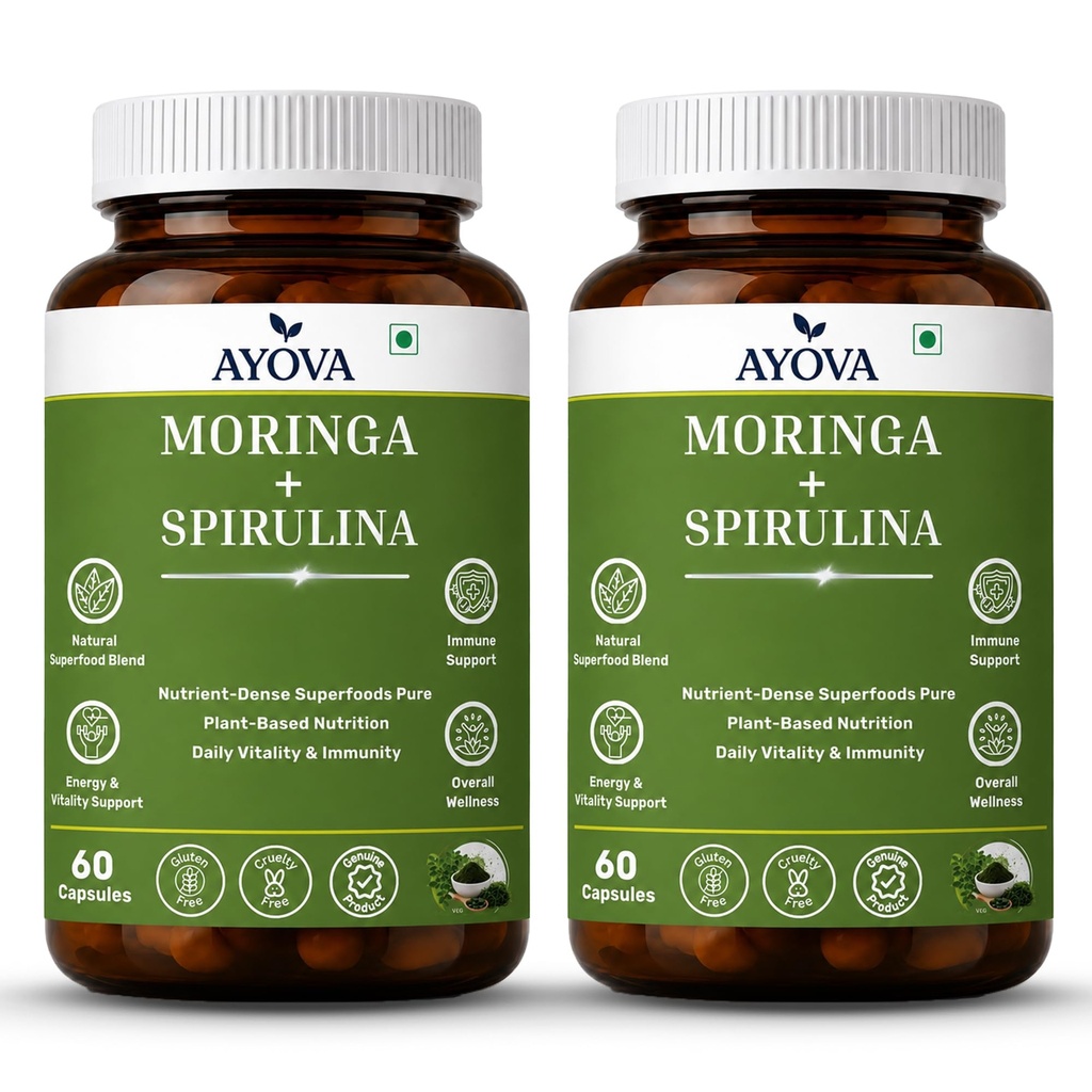 Moringa Spirulina Capsules | Moringa Supplement & Spirulina Supplement | Plant-Based Green Superfood | Gluten Free | 60 Veg Capsules x 2