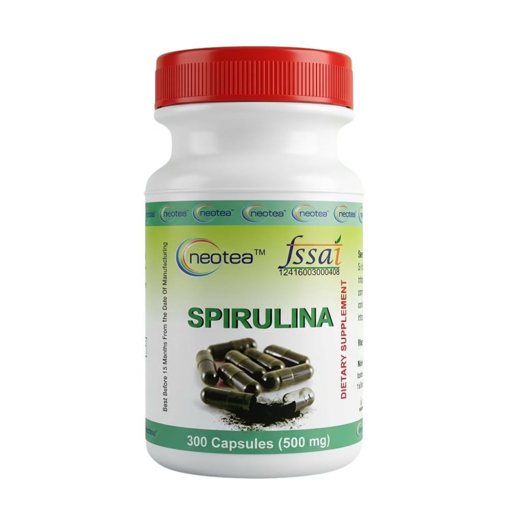 Neotea Spirulina 500mg - 300 Veg Capsules | Blue Green Algae Superfood Supplement | Supports Daily Energy, Immunity & Wellness | Non GMO