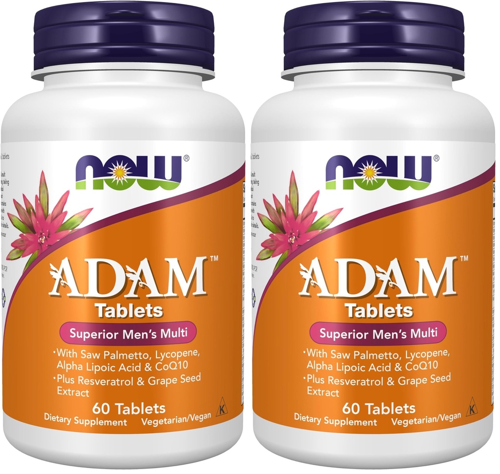 AHORA Suplementos, ADAMTM Multivitamínico para Hombres con Saw Palmetto, Lycopene, Alpha Lipoic Acid y CoQ10, Plus Natural Resveratrol & Grape Seed Extract, 60 Tablets (Pack of 2)