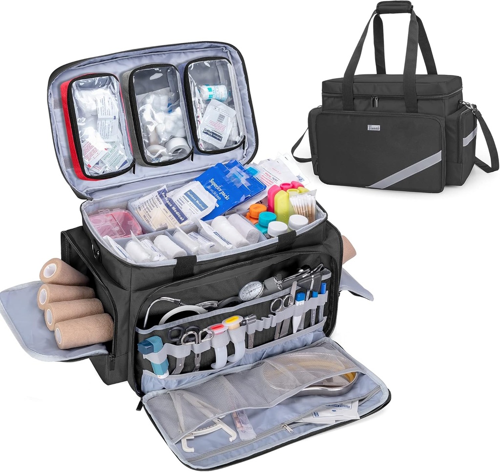Trunab First Aid Bag Empty, Professional Medical Bag Emergency Responder Trauma Bag with Inner Dividers and Anti-Slip Bottom, Ideal para EMT, EMS, Paramedics