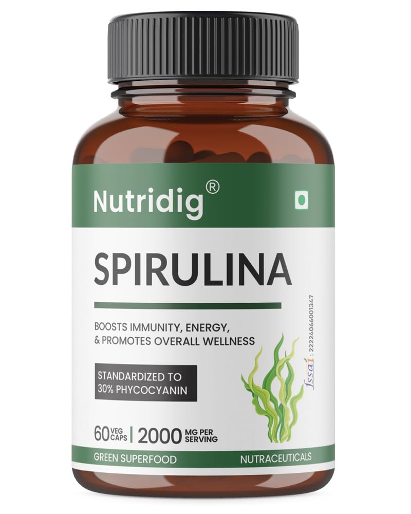 Spirulina Extract Capsules – Standardized to 30% Phycocyanin | High-Antioxidant Superfood | Supports Detox, Immunity, Energy & Skin Health – 60 Veg Capsules